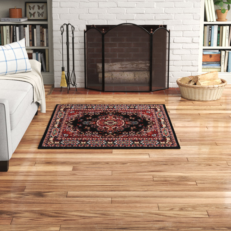 Charlton Home® Modena Power Loom Performance Black/Red Rug & Reviews